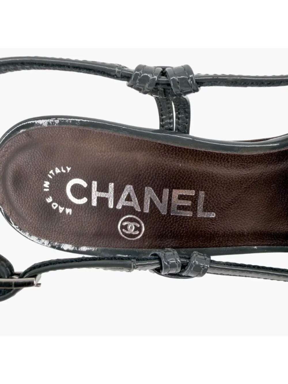 Chanel Gray Burgundy Patent Cap Toe Slingback Platform Pumps Size 37.5 US 6.5–7 - Picture 14 of 15